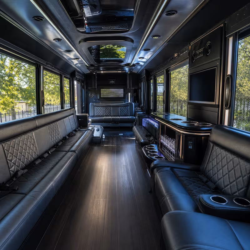 Passenger watching the Arlington scenery during a regional party bus road trip