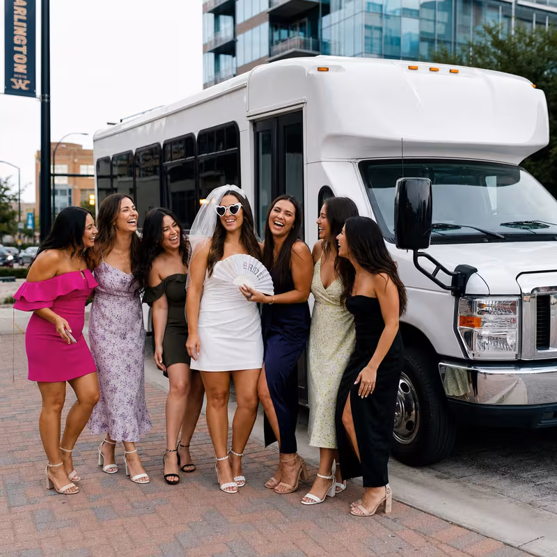 Black Mercedes Sprinter van staged for an Arlington Bachelor & Bachelorette Transportation group