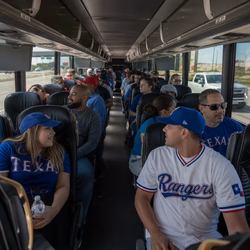 Passenger seating aboard a Arlington party bus rental
