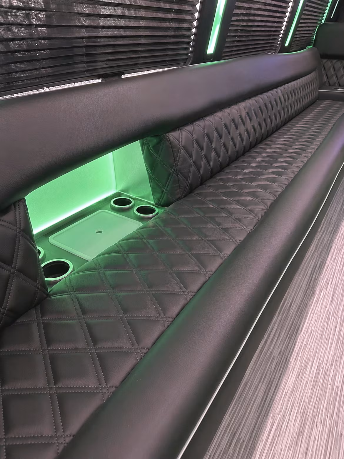 Interior of a party bus rental serving Arlington