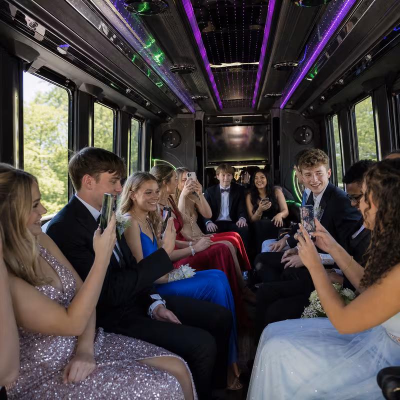 Black Mercedes Sprinter van staged for an Arlington Prom & Homecoming Transportation group