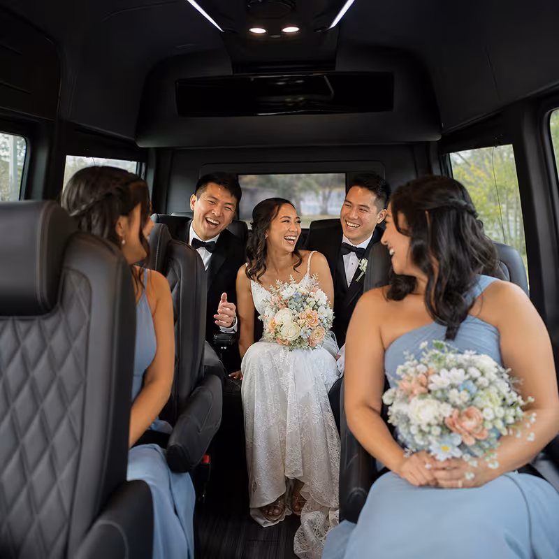 Black Mercedes Sprinter van staged for an Arlington Wedding Transportation group